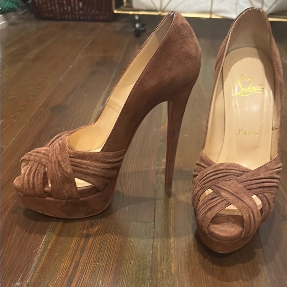 Christian Louboutin Brown Suede Stiletto Heels